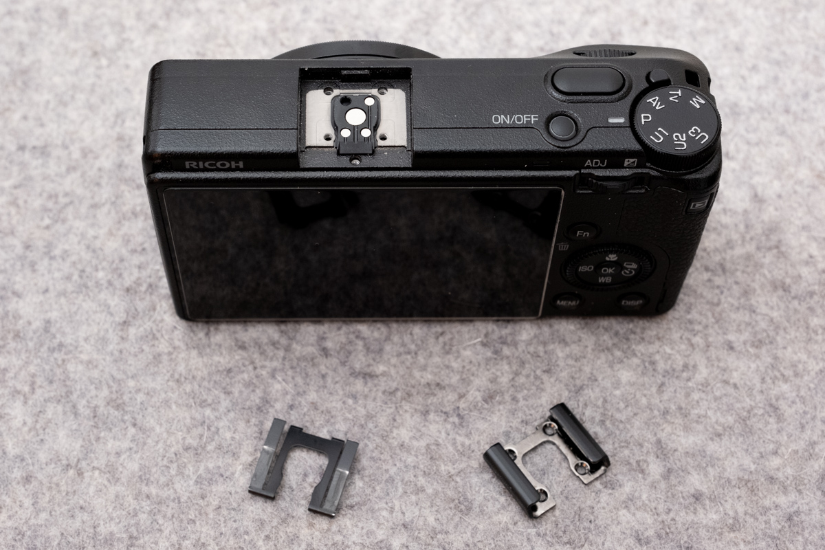 Top view of Ricoh GR III camera with the hotshoe seated.